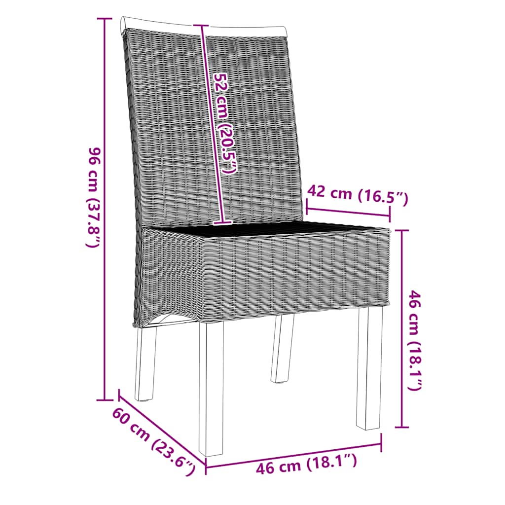 Chaises à manger lot de 2 marron rotin naturel