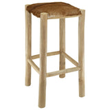 Tabouret de bar cuir de chèvre et bois de teck solide