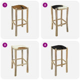Tabouret de bar cuir de chèvre et bois de teck solide