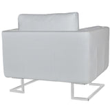 Fauteuil cube avec pieds chromés Blanc Similicuir