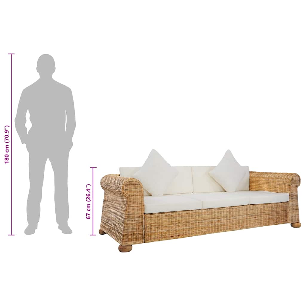 Canapé à 3 places avec coussins Rotin naturel