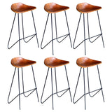 Chaises de bar lot de 6 marron cuir véritable