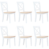 Chaises à manger lot de 6 blanc et bois clair bois hévéa massif