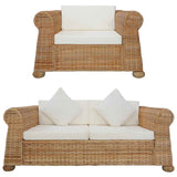 Ensemble de canapés avec coussins 2 pcs rotin naturel