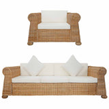 Ensemble de canapés 2 pcs avec coussins Rotin naturel