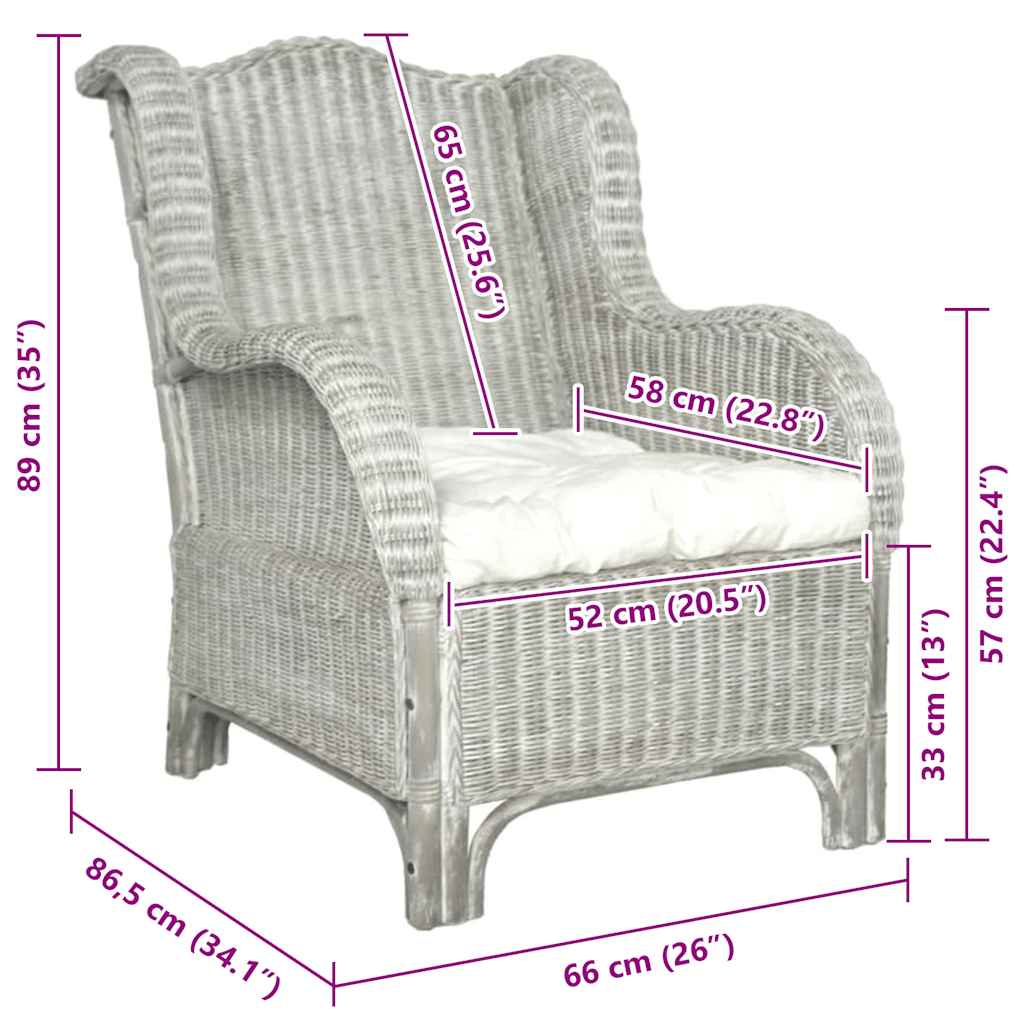 Canapé avec coussin Gris Rotin naturel et lin