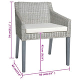 Chaises à manger avec coussins lot de 2 gris rotin naturel