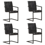 Chaises à manger cantilever lot de 4 noir cuir véritable