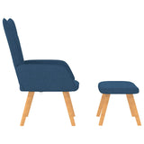 Chaise de relaxation avec tabouret Bleu Tissu