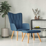 Chaise de relaxation avec tabouret Bleu Tissu