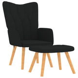 Chaise de relaxation avec tabouret Noir Tissu