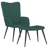 Chaise de relaxation avec tabouret Vert foncé Velours