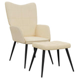 Chaise de relaxation avec tabouret Crème Tissu