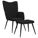 Chaise de relaxation avec tabouret Noir Tissu