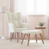 Chaise de relaxation avec repose-pied Blanc crème Velours