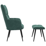 Chaise de relaxation avec tabouret Vert foncé Velours