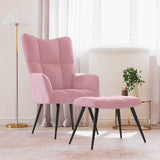 Chaise de relaxation avec tabouret Rose Velours