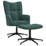 Chaise de relaxation avec tabouret Vert foncé Velours