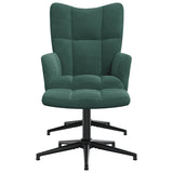 Chaise de relaxation avec tabouret Vert foncé Velours