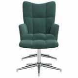 Chaise de relaxation avec tabouret Vert foncé Velours