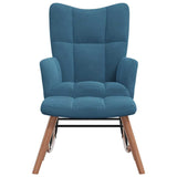 Chaise à bascule avec tabouret en velours bleu