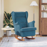 Fauteuil à bascule à oreilles en velours bleu bois massif