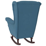 Fauteuil à bascule à oreilles en velours bleu bois massif