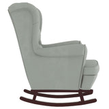 Fauteuil à bascule à oreilles en velours gris clair bois massif