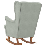Fauteuil à bascule à oreilles en velours gris clair bois massif