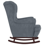 Fauteuil à bascule à oreilles en velours gris foncé bois massif
