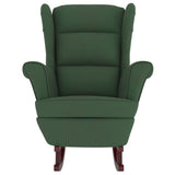 Fauteuil à bascule à oreilles en velours vert foncé bois massif