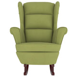 Fauteuil à bascule à oreilles en velours vert clair bois massif