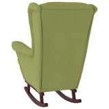 Fauteuil à bascule à oreilles en velours vert clair bois massif