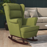 Fauteuil à bascule à oreilles en velours vert clair bois massif