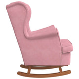 Fauteuil à bascule à oreilles en velours rose bois massif