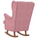 Fauteuil à bascule à oreilles en velours rose bois massif