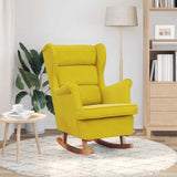 Fauteuil à bascule à oreilles en velours jaune bois massif