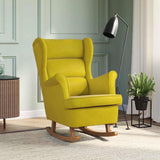 Fauteuil à bascule à oreilles en velours jaune bois massif