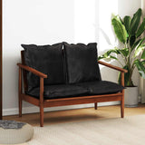 Canapé 2 places noir cuir véritable et bois d'acacia solide