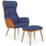 Chaise de relaxation avec repose-pied Bleu Similicuir et tissu