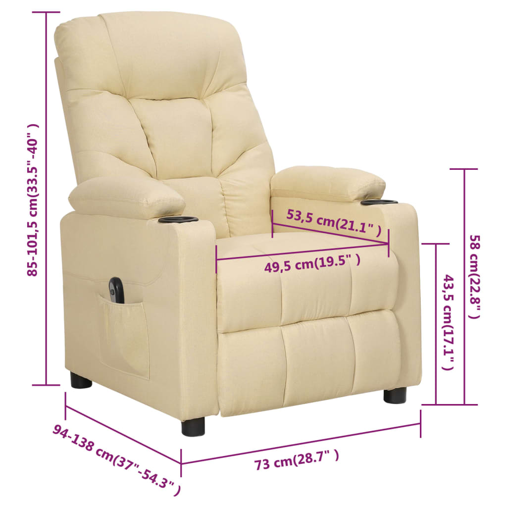 Fauteuil inclinable électrique Crème Tissu