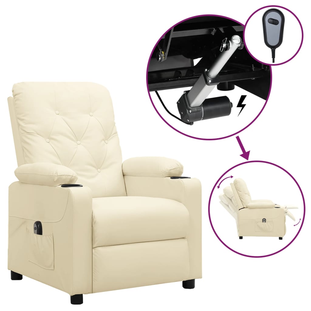 Fauteuil inclinable électrique Crème Similicuir