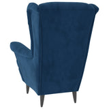Fauteuil à oreilles avec tabouret bleu velours