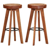 Tabourets de bar 2 pcs Cuir véritable et bois d'acacia solide