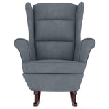 Fauteuil à bascule à oreilles en velours gris foncé bois massif