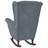 Fauteuil à bascule à oreilles en velours gris foncé bois massif