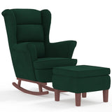 Fauteuil à bascule à oreilles en velours vert foncé bois massif