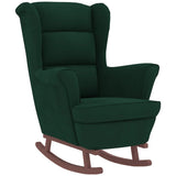 Fauteuil à bascule à oreilles en velours vert foncé bois massif