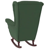 Fauteuil à bascule à oreilles en velours vert foncé bois massif