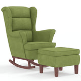 Fauteuil à bascule à oreilles en velours vert clair bois massif
